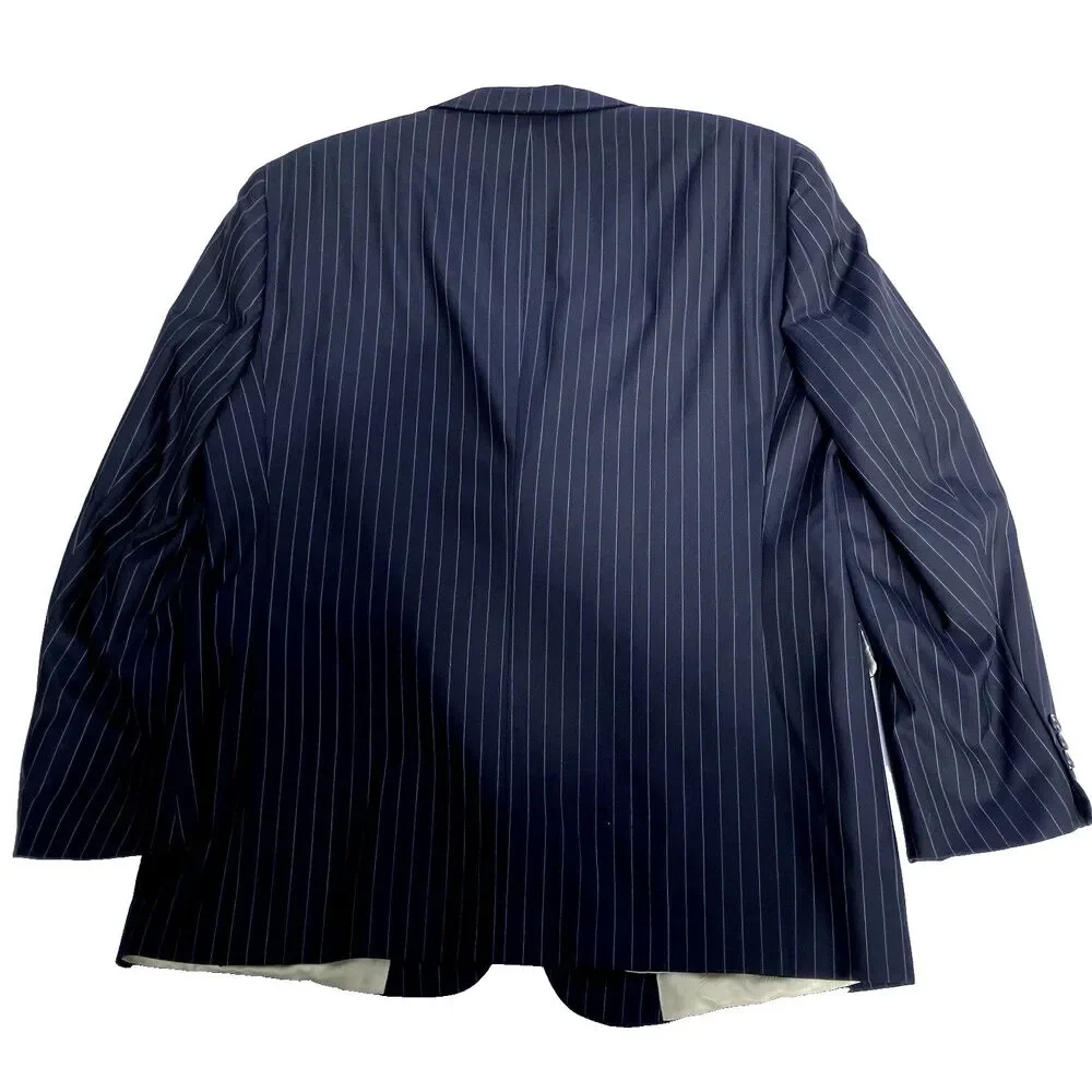 Austin Reed London Suit Chalk Stripe Blue 44 Imported Wool USA Dillards Career